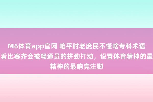 M6体育app官网 咱平时老庶民不懂啥专科术语，但每次看比赛齐会被畅通员的拼劲打动，设置体育精神的最响亮注脚